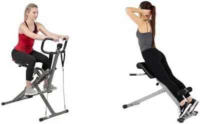 Sunny Health and Fitness 45 Degree Hyperextension Roman Chair, Steel, Grey, One Size + Row-N-Ride™ PRO Squat Assist Trainer, Rowing Machine w/Digital Monitor & Resistance Bands