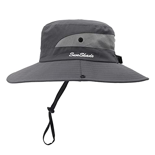 Image of Womens Summer Sun Hat Beach Hat Wide Brim Outdoor UV Protection Hat Foldable Cool Mesh Ponytail Bucket Hat