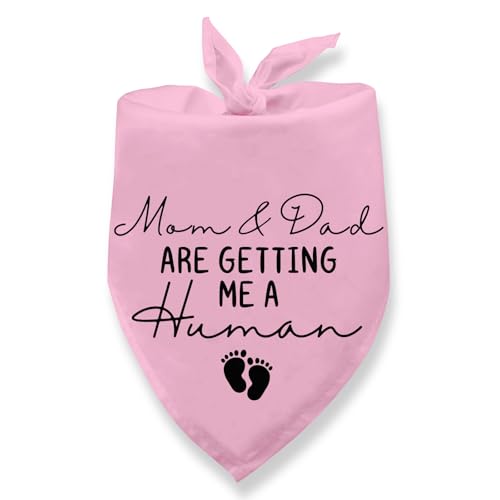 Dog Bandana Pregnancy Announcement Mom & Dad are Getting Me a Human Dog Baby Announcement Bandana Pregnancy Announcement Gender Reveal Dogs Scarf for Small Medium Cats Dogs (Pink)