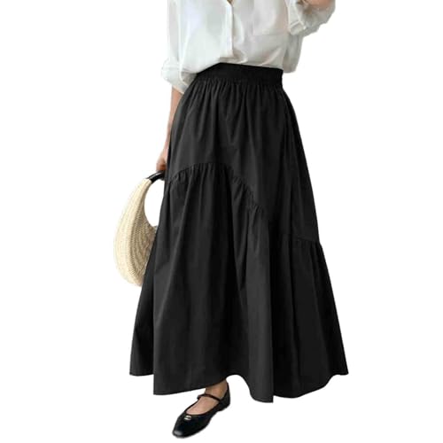 Japanese Women's Summer Solid Color Simple Half Skirt Patchwork mid Length Harajuku Large Swing Fishtail Skirt