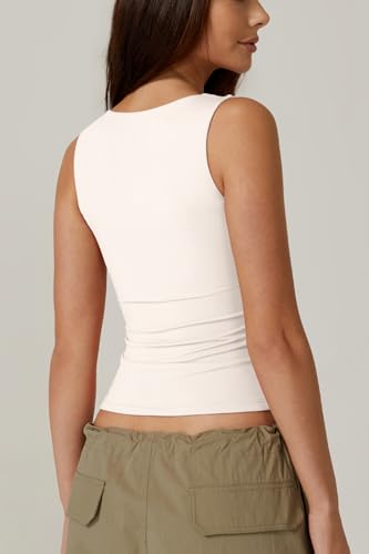 Image of QINSEN Women's Square Neck Sleeveless Double-Layer Tank Tops Basic Tight T Shirts