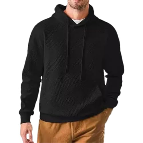 Men's Solid Long Sleeve Hooded Sweatshirt Loose Fit Casual Pullover Streetwear Hoodie