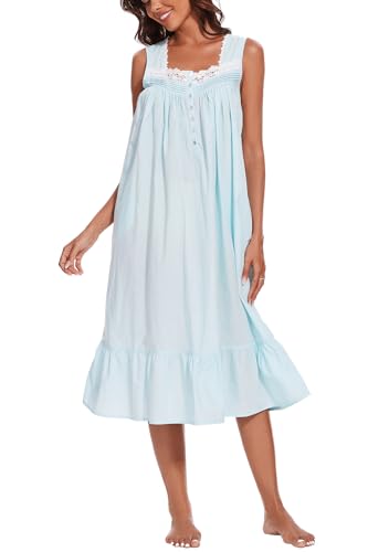 Image of AVIIER 100% Cotton Nightgowns for Women Sleeveless Sleep Dress Ladies Gowns Sleepwear with Pockets