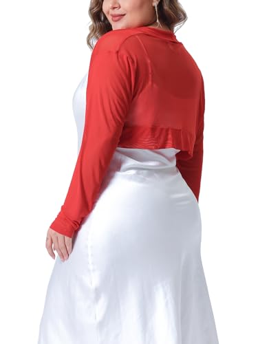 Image of Agnes Orinda Plus Size Mesh Crop Cardigans for Women Long Sleeve Open Front See Through Sheer Bolero Shrug Top