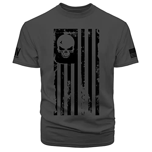 Dion Wear American Flag Skull Men's T-Shirt, Charcoal, X-Large #TOP10