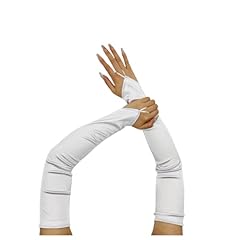 White -Elbow Length Satin Fingerless Gloves
