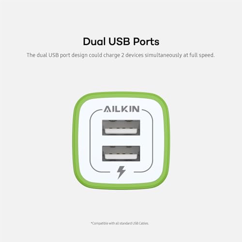Image of USB Wall Charger, [2-Pack] 2.1A AILKIN 2-Port USB Phone Charger Block Plug | Power Adapter Charging Base for iPhone 17 Air 16 15 14 Plus /Mini /Pro 13 12 Max SE 11 Plus Google Pixel 7 7a 6 pro 6a 5 Box