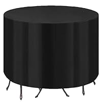 Waterdichte terrasmeubelhoezen, ronde tuinmeubelhoes, 420D robuuste terrastafelhoes, voor terrasmeubilair, tafel en stoelen (320x75cm