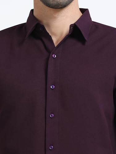 Image of Men's Solid Casual Shirt, Cotton Blend, Regular Fit, Spread Collar, Full Sleeve, Button Closure Perfect for Casual & Office Wear