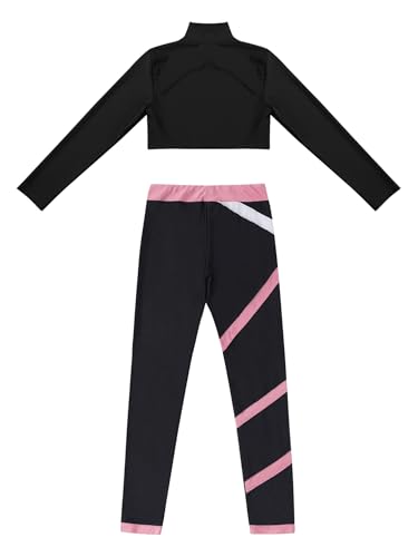 easyforever Kids Girls Long Sleeves Crop Tops And Athletic Leggings Gymnastics Workout Outfits Stylish Dance Clothes Set Pink 10 Years4