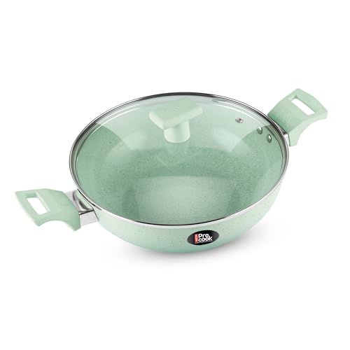 Image of MILTON Pro cook Induction Cookware & Gas Stove Friendly Ceramic Non-Stick Kadhai with Lid 26 cm | Premium KFCC South Korean Coating | PFOA & PFAS Free | Quick Even Heating | Less Oil Cooking | Green