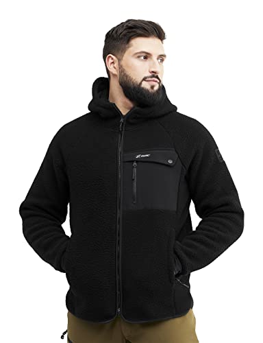 RevolutionRace Sherpa bluza z kapturem dla mężczyzn, outdoorowa kurtka polarowa, Caviar