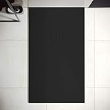 Plato de Ducha de Resina Mineral - Textura Pizarra,Antideslizante y Antibacteriano - Acabado Mate - Incluye Sifón y Rejilla (70x120 cm, Negro)