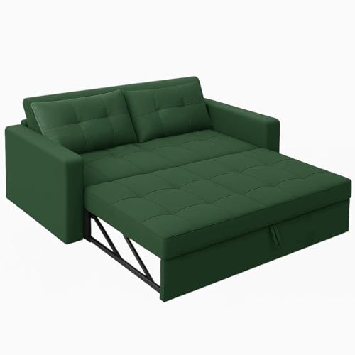 Image of CASASTYLE Trissa 2 Seater Pull-Out Premium Fabric Sofa Cum Bed Sofa Set for Living Room (Green Fabric)