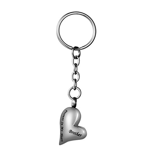 COCO Park Engraving Brother Love Heart Urn Pendant Keyring Stainless Steel Cremation Jewelry for Ashes Memorial Keepsake Keychain