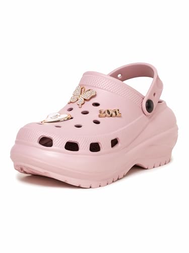 Image of ATHCO Roxxie Clogs For Women's|Girl's| Dual-Color Soft EVA Cushioned With Massage Footbed|Easy Wear with Adjustable Back Strap|Lightweight Platform Heels|Flexible|Breathable|Extra Soft Comfortable Anti-Skid Casual Mule|All-Season|Summer|Monsoon|Rain|Winter|Waterproof|Casual Slip-On Sandal with Cute Charms & Chunky Design|Indoor & Outdoor Wear|Trendy|Fashionable|Stylish|Shoes