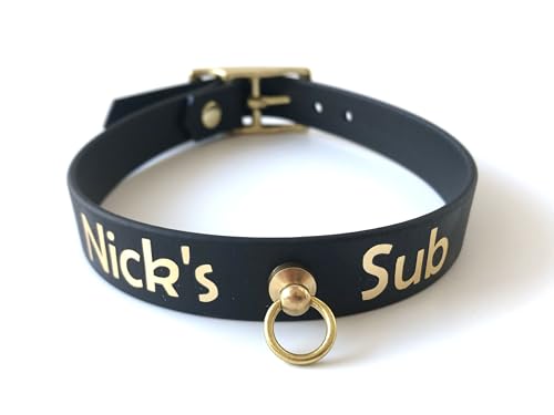 Personalisiertes BDSM Halsband, 2 cm Breite, Biothane Material, Schwarz mit Ring, Handgefertigt in Deutschland