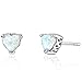 Peora Created White Opal Stud Earrings in Sterling Silver, Solitaire Heart Shape, 6mm, 1.50 Carats total, Scroll Design, Friction Backs