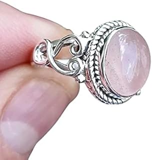 Navya Craft Anillo de cuarzo rosa, plata de ley 925, hecho a mano, anillos de promesa para mujer, piedras preciosas ovaladas de color rosa natural, joyería bohemia, piedra natal de enero