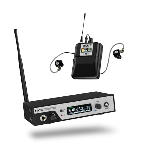 Froket FT-100 Wireless in-Ear Monitor System - UHF True Stereo IEM, Bluetooth 5.0, 100 Channels, Ultra-Low 7ms Latency, 260ft Range for Stage Performance & Studio Recording
