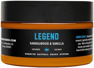 Live Bearded Beard Butter, 3 fl oz - Made in the USA - All-Natural Leave-in Conditioner and Softener with Shea | Legend Scent - Sandalwood, Vanilla
