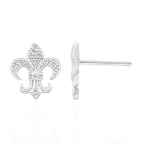 Spoil Cupid 925 Sterling Silver Cubic Zirconia the Fleur De Lis Lily Flower Stud Earrings