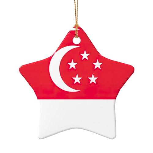 Singapur-Flagge, Druck, Keramik, Ornamente, Weihnachtsbaum, Porzellan, zum Aufhängen, für Zuhause, Büro, Dekoration, Geschenke