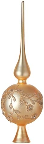 HappySpot Glass Spherical Christmas Tree Topper Ornaments with Carved Flowers Holiday Indoor Suitable for Home Party Decoration, 9.8inches