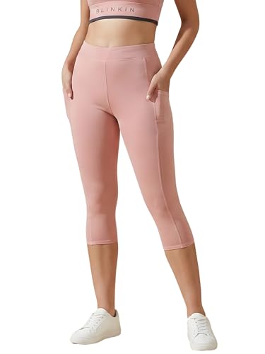 Image of BLINKIN Women's 3 /4 Gym Wear Tights for Women with Side Pockets : Perfect for Active Wear, Yoga & Workout - The Ultimate Gym Pants for Woman & Girls (015)