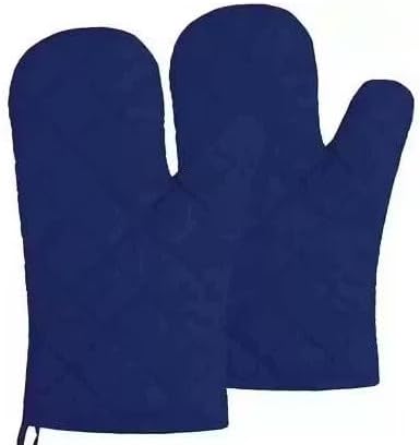 Oven Mitts, Navy Blue, Quilted Cotton, Heat Resistant, Kitchen Gloves, Set of 2