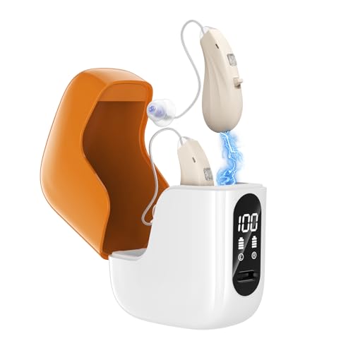Digital Rechargeable Hearing Aids For Seniors, 16-Channel with Noise Cancellation, BTE Style, 25-Hour Battery Life, Digital Display Case, 4-Level Volume Control