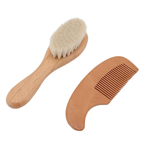 Wood Baby Brush and Comb Set with Soft Wool for Newborn Infant Toddler Kids