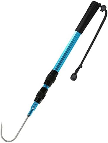 SANLIKE Telescopic Fish Gaff with Stainless Sea Fishing Spear Hook Tackle, Soft Rubber Handle Aluminium Alloy Pole for Saltwater Offshore Ice Tool