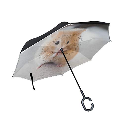 Preisvergleich Produktbild LUPINZ Regenschirm, niedliche gelbe Maus, wasserdicht, Winddicht, doppelschichtig, faltbar, umgekehrt, UV-Schutz, selbststehend, mit C-förmigem Griff, für Auto / Regen / Outdoor / Damen / Herren