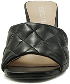 Soda JITTER ~ Women Slip On Flat Heel Squared Toe Diamond Quilted Fashion Sandal (Black, numeric_10) | Image 3