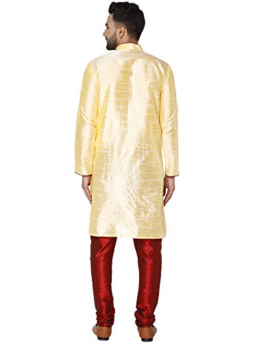 Image of SKAVIJ Men's Art Silk Contrast Kurta Pyjama Set Woven Design 2-Piece Festive Ethnic Dress