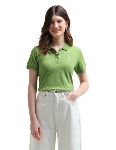 Image of U.S. POLO ASSN. Women Regular Fit Cotton Polo Shirt (UWAW24PTS152 Green L)