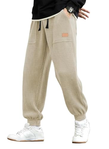 JMIERR Mens Corduroy Joggers Pants Casual Cargo Pants Drawstring Elastic Waist Baggy Tapered Sweatpants with Pockets