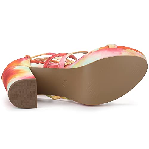 Allegra K Women's Tie Dye Platform Chunky Heel Lace Up Orange Sandals 7 M Us #TOP5