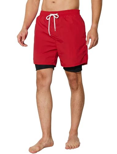 Mens Swim Trunks with Compression Liner 5 inch Inseam Quick Dry Bathing Suit 2 in 1 Board Shorts4