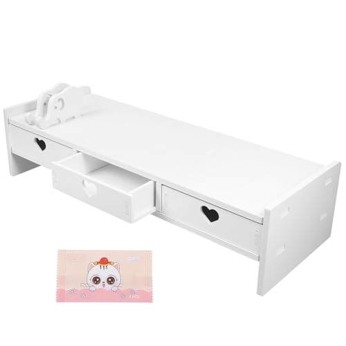 DIYEAH Keyboard Storage Rack - Monitor Riser with Drawers for Office Desk Accessories Desktop Organizer for Keyboard and Office Supplies White by DIYEAH - Image 5