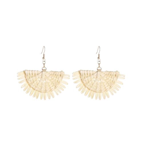 Image of Ladies Handmade Rattan Earring - Tassel A Type Straw Wicker Earrings Bohemian Geometry Earring Circle Pie Shape Earrings