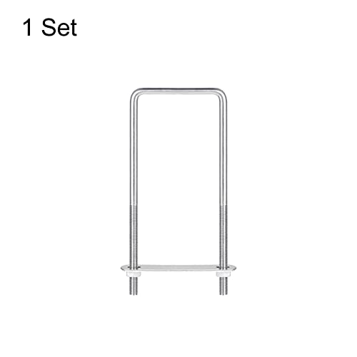 Image of uxcell Square U-Bolts, 72mm(2.83 inch) Inner Width 180mm Length M8 304 Stainless Steel U Clamp Bolt with Nuts and Plates, for Boat Trailer