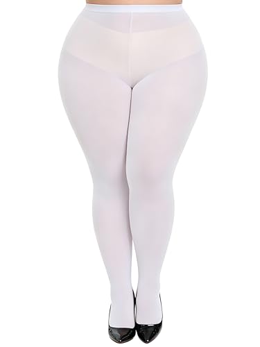 Seidiva Plus Size Tights for Women 80D Semi Opaque Stockings Soft & Elastic Womens Pantyhose 1XL XXL 3XL 4XL -1White-XL