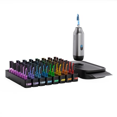 HOZO NeoSander Premium Combo Mini-Detaillierschleifer mit 64 farbcodierten Schleifköpfen Ladestation und Schleifpapier-Set Geschenkidee für 3D-Druck Modellbau Basteln und Heimwerkerprojekte