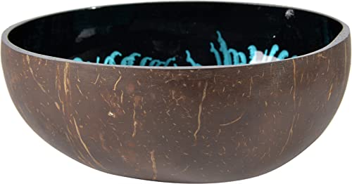 ChezMax Natural Coconut Bowl With Mother of Pearl Inlaid Shell - Key Holder for Entryway Table, Candy Container, Nuts and Dry Snacks Storage - Round Handcrafted Decoration