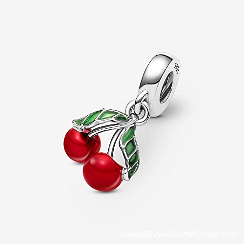 Asymmetrical Cherry Fruit Dangle Charm 925 Sterling Silver Pendant,Jewelry Beads Gifts for Women Bracelet&Necklace 1042
