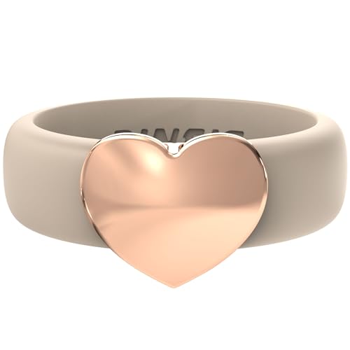 Rinfit Womens Silicone Wedding Ring with Stainless Steel Heart - Rubber Bands - Patented Design