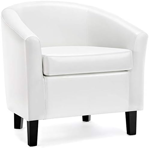 Yaheetech Faux Leather Accent Chair, Modern Barrel Chair Comfy Club Chair with Soft Padded and Solid Legs for Living Room Bedroom Reception Room, White