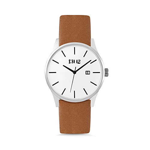 Men's Watches - Men Watches - Groomsmen Gifts - Mens Watch - Minimalist Watch - Wrist Watch for Men - Mens Leather Watch - Watches Men - Silver and White Face Watches - Cognac Leather - 1302